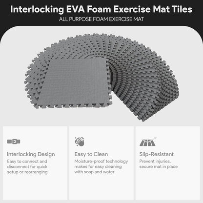 BalanceFrom Puzzle Exercise Mat 1" Thick, EVA Interlocking Foam Floor Tiles for Home Gym, Mat for Home Workout Equipment, Floor Padding for Kids, Black, 24 in x 24 in x 1 in, 24 Sq Ft - 6 Tiles