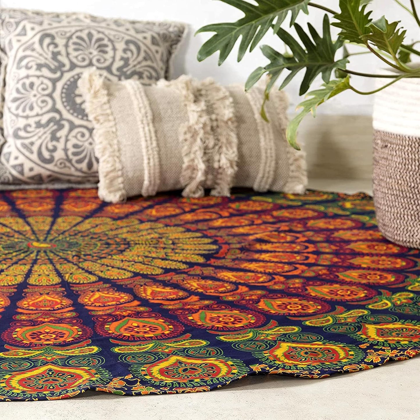 raajsee Purple Round Beach Tapestry Hippie/Boho Beach Blanket Mandala/Indian Cotton Throw - Round Tablecloth/Home Decor/Indie Rug Yoga Mat Meditation Picnic Rugs 127 CM / 50 INCHE Circle