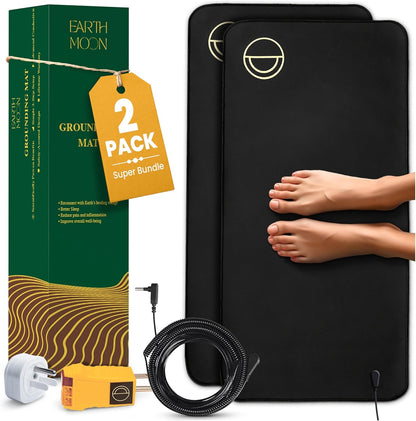 Earth and Moon Grounding Mat for Desk, Reduce Fatigue & Stress, Supports Energy & Wellness, Grounding Pad for Bed, Office, Living Room, Works Well w/Sheets, Blanket, w/ 15 Foot Cord, 35x24in, 2 Pack