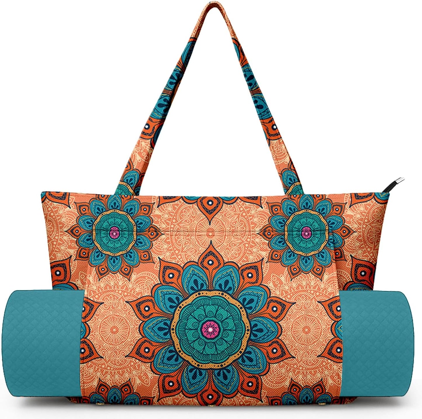 Yoga Bag for Women, Large Canvas Yoga Mat Tote Bag with Yoga Mat Carrier - Large Mat Pocket Fitness Tote for Pilates, Gym, Travel, Office & Beach