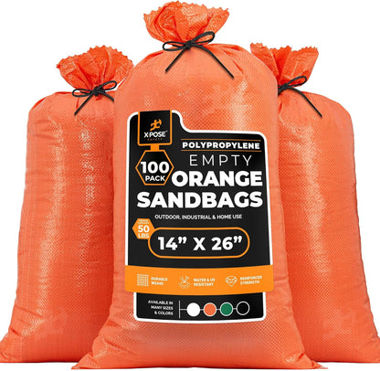 Xpose Safety Heavy Duty Sand Bags with Tie Strings – Empty Woven Polypropylene Sandbags for Hurricane Flood Protection, 50 lb Capacity, 14" x 26", White, Pack of 10
