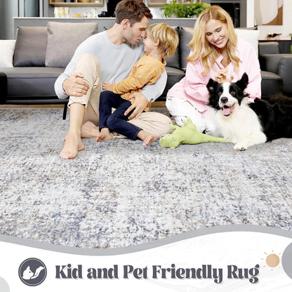 XLUEZ 8x10 Area Rugs for Living Room, Washable Modern Abstract Large Area Rug Neutral Soft Non Slip Kids Rug Stain Resistant Indoor Carpet for Bedroom Nursery Dining Children's Room(Blue, 8'x10')