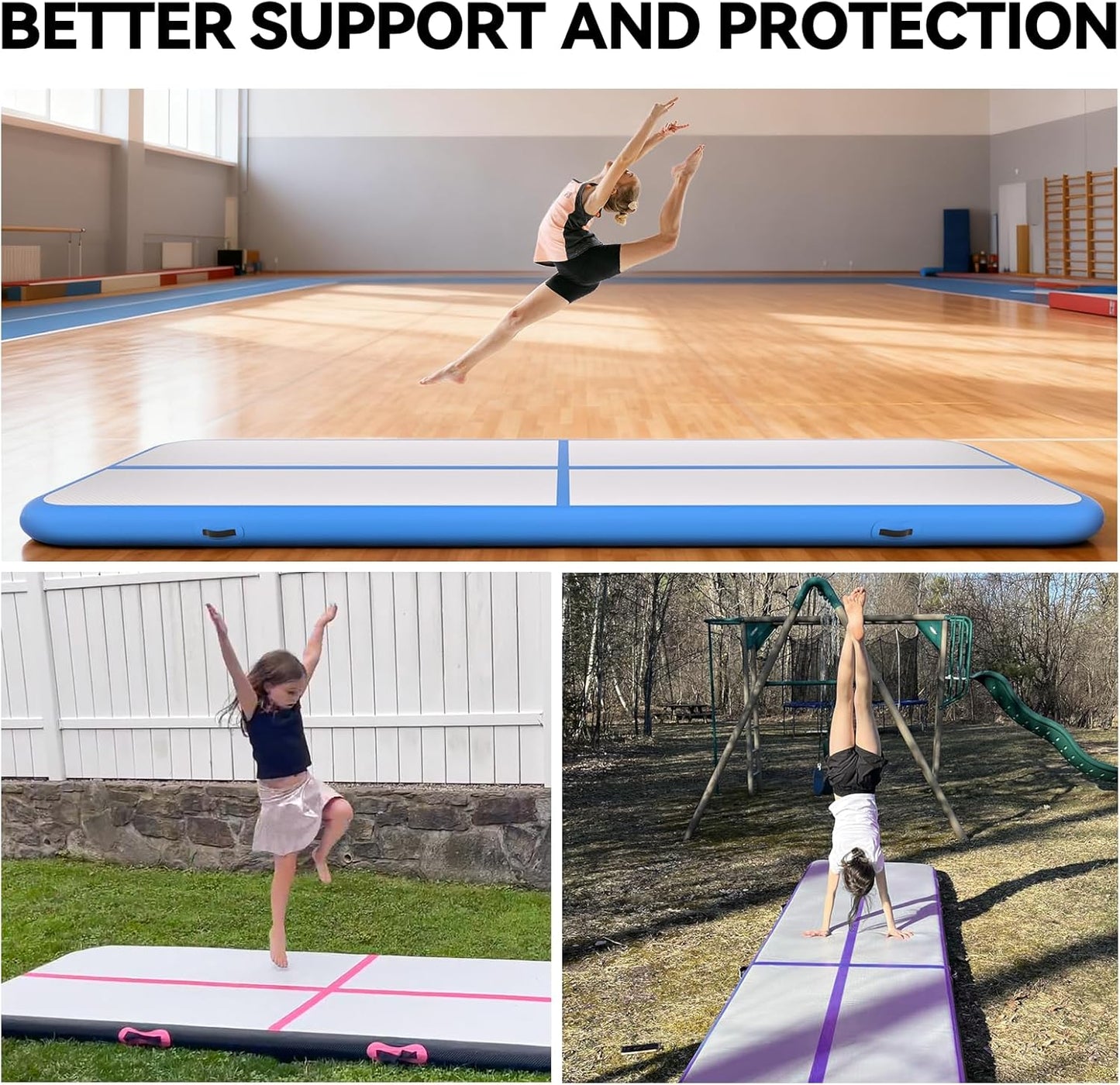Inflatable Air Gymnastics Tumbling Mat 6ft 10ft 13ft 16ft 20ft, Air Tumble Track Mat 4/8 inches Thickness with Electric Air Pump for Home Use Training Cheerleading Yoga Water Beach Park