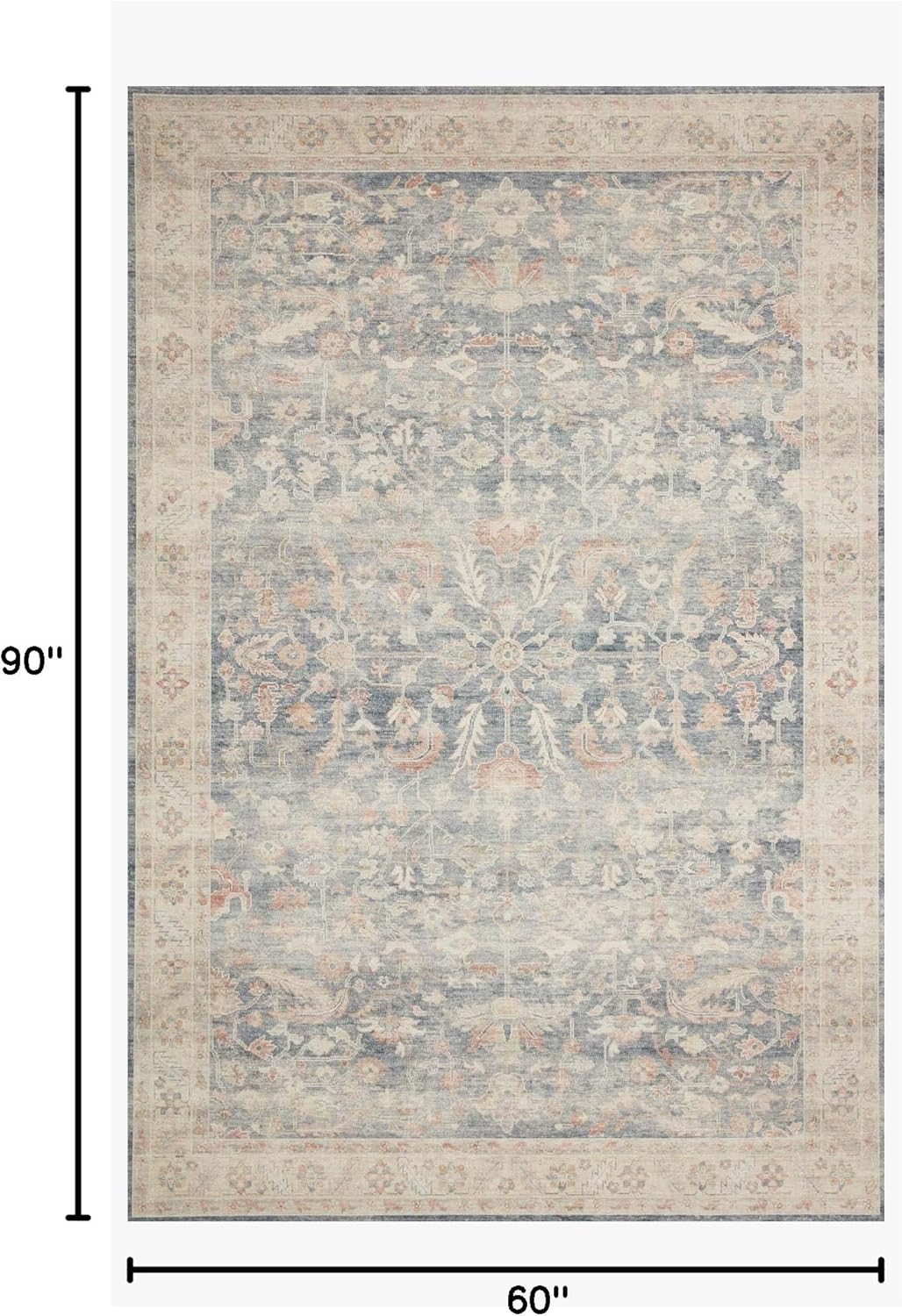 Loloi Hathaway Collection HTH-06 Blush/Multi 2'-6" x 7'-6", .25" Thick, Runner Rug, Soft, Durable, Printed, Modern, Low Pile, Non-Shedding, Easy Clean, Living Room Rug