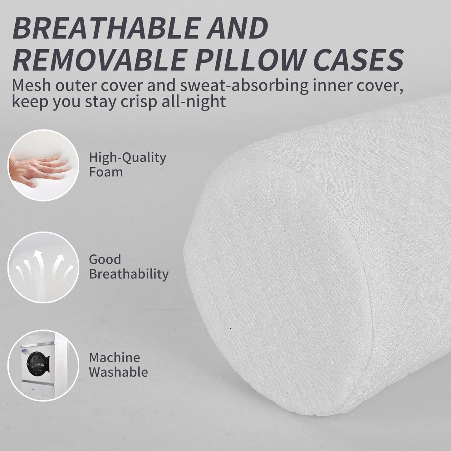 HJAHHSM Neck Roll Pillow, Memory Foam Neck Support Pillow, Round Cylinder Bolster Pillow for Bed, Couch, and Yoga, Removable Washable Cover