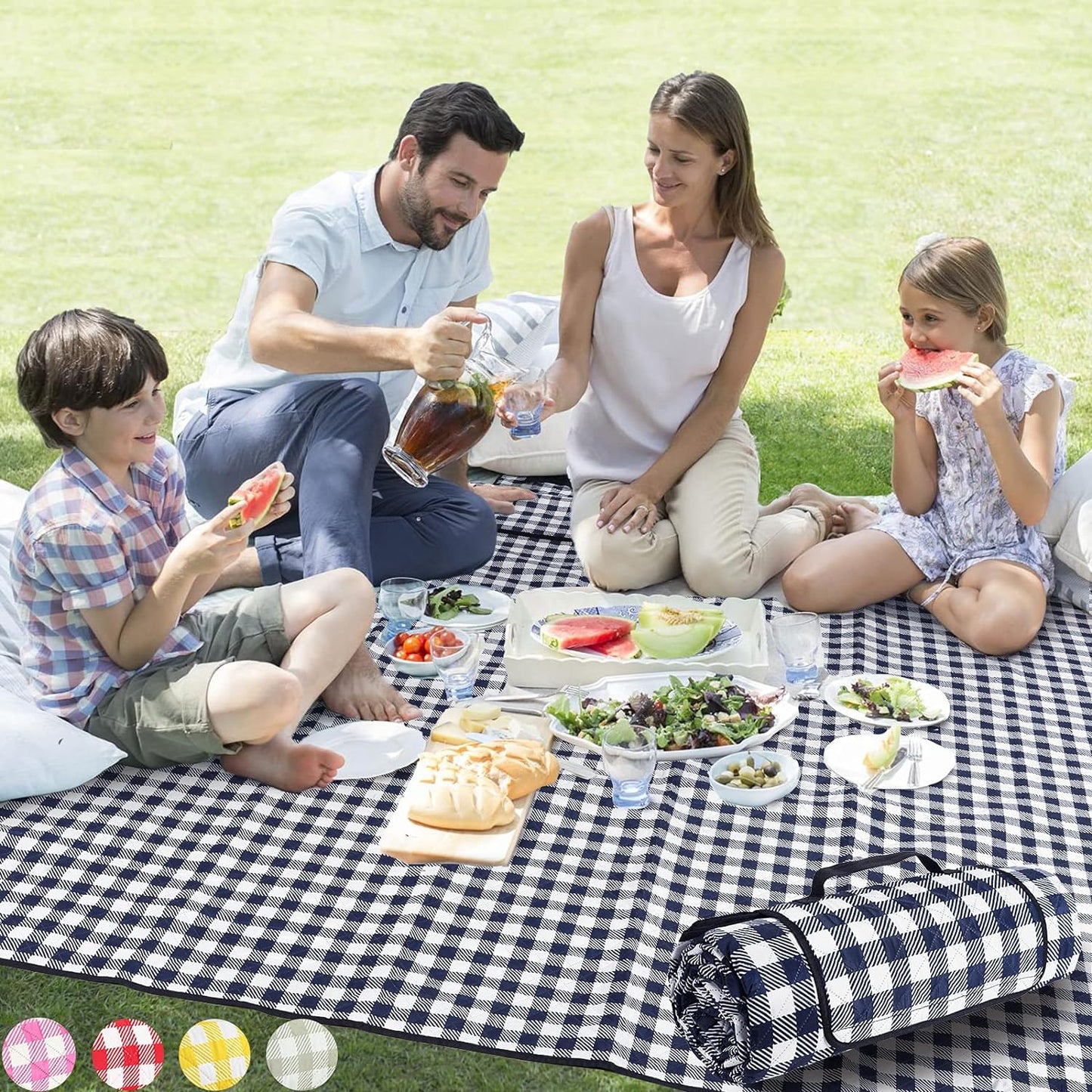 ZAZE Extra Large Picnic Outdoor Blanket, 80''x80'' Waterproof Foldable Blankets Gingham Picnic Mat for Beach, Camping Grass Lawn Park Accessories Cute Couple Gifts Ideas Wedding Registry(Green White)