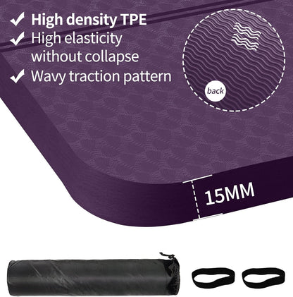 nuveti Large Exercise Mat - 15mm/20mm/30mm Thick Yoga Mat | Workout Mat for Fitness, Yoga, Pilates, Stretching & Floor Exercises for Women & Men with Free Carrying Bag
