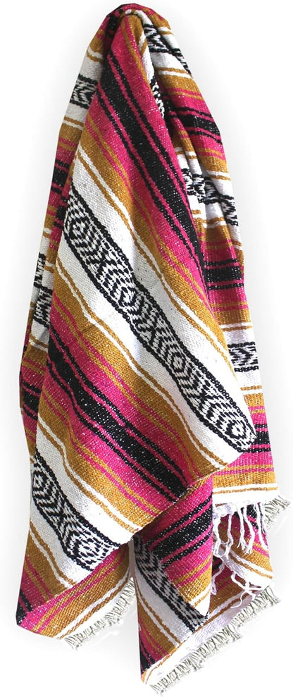 Del Mex Classic Mexican Blanket, Large Authentic Woven Falsa Throw (70"x50"), Artisan Southwest Décor for Beach, Yoga, Outdoors (Lavender)