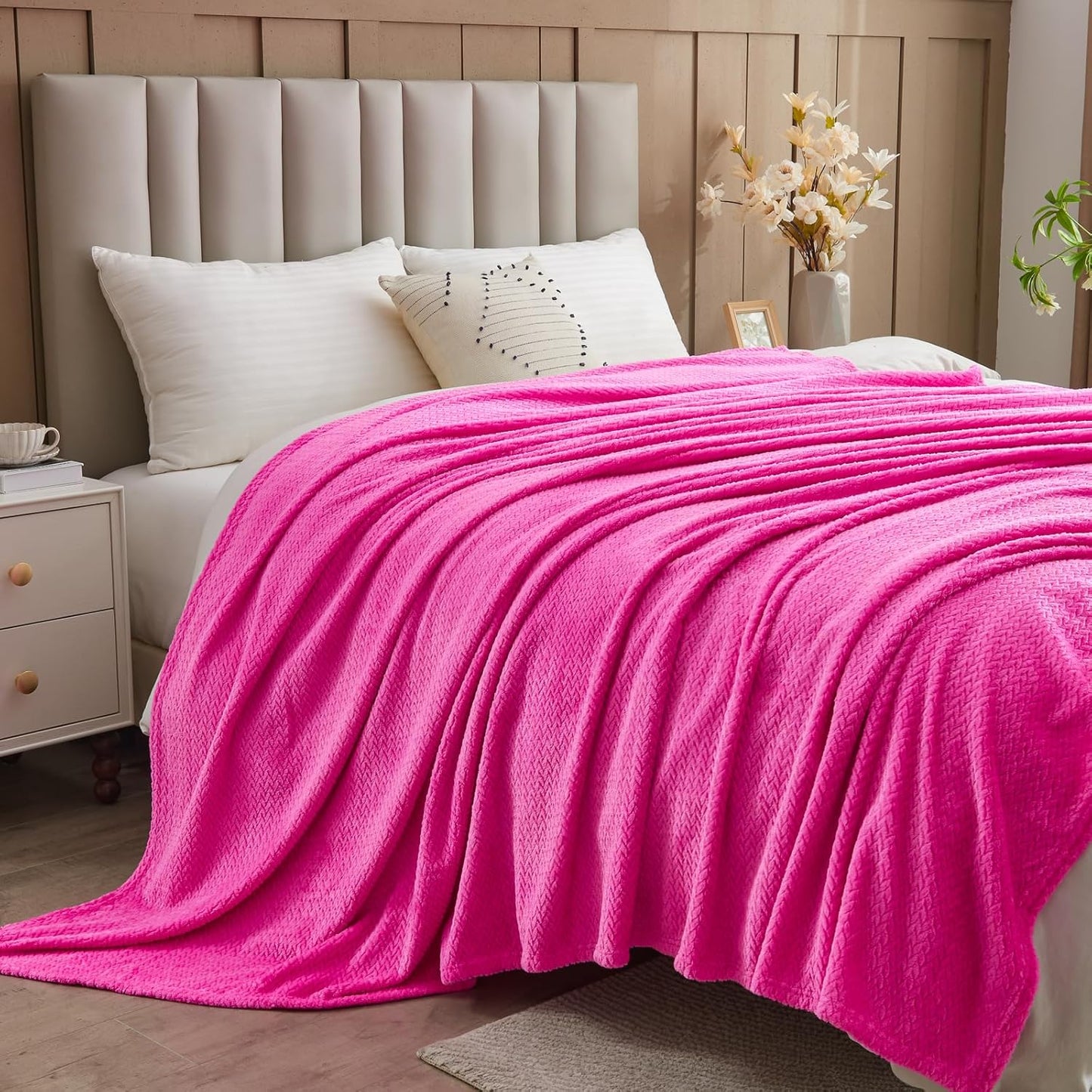 NEWCOSPLAY Super Soft Throw Blanket Light Purple Premium Silky Flannel Fleece Leaves Pattern Lightweight Bed Blanket All Season Use (Light Purple, Throw(50"x60")) - Colors B