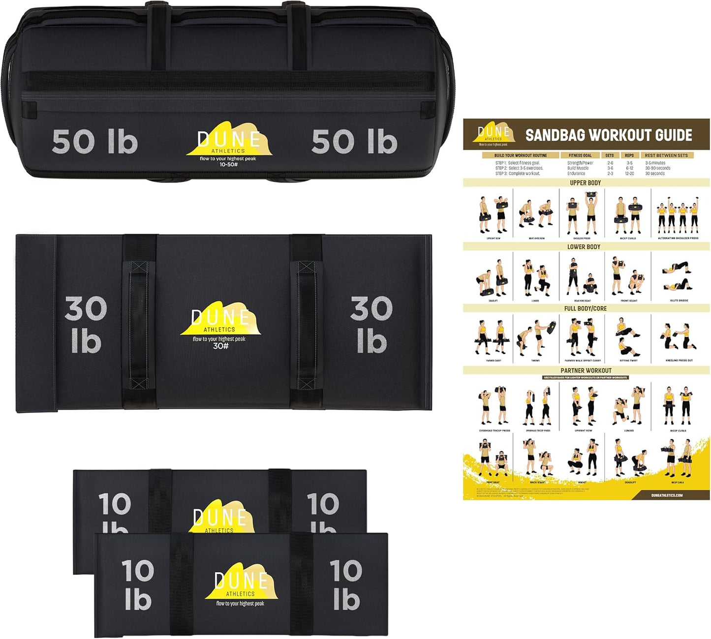 Sandbags for Working Out (Unfilled) - Enhance Your Fitness with Our Workout Sandbag, Versatile & Durable Sand Bags for Weight Training | 10-50 lbs Sand Bag for Exercise – Dark Gray - Guide Included