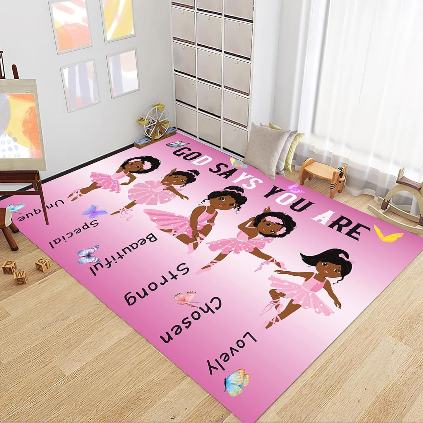 Black Girl Area Rug for Bedroom African Black Girls Floor Rugs for Living Room Playroom Cartoon Art Home Decor Soft Yoga Mats for Women Afro Purple 47" x 31" (2.7 x 3 Feet)