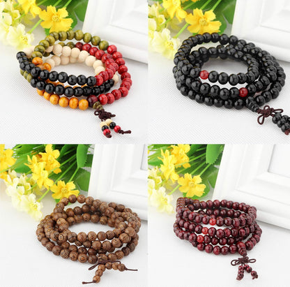 LOYALLOOK 8Pcs 108 Mala Bead Bracelets 8MM Tibetan Buddha Wood Beaded Sandalwood Link Wrist Necklace Chain Bracelets Multilayer Buddhist Prayer Strand Bracelet Meditation Necklace Elastic Chinese Knot
