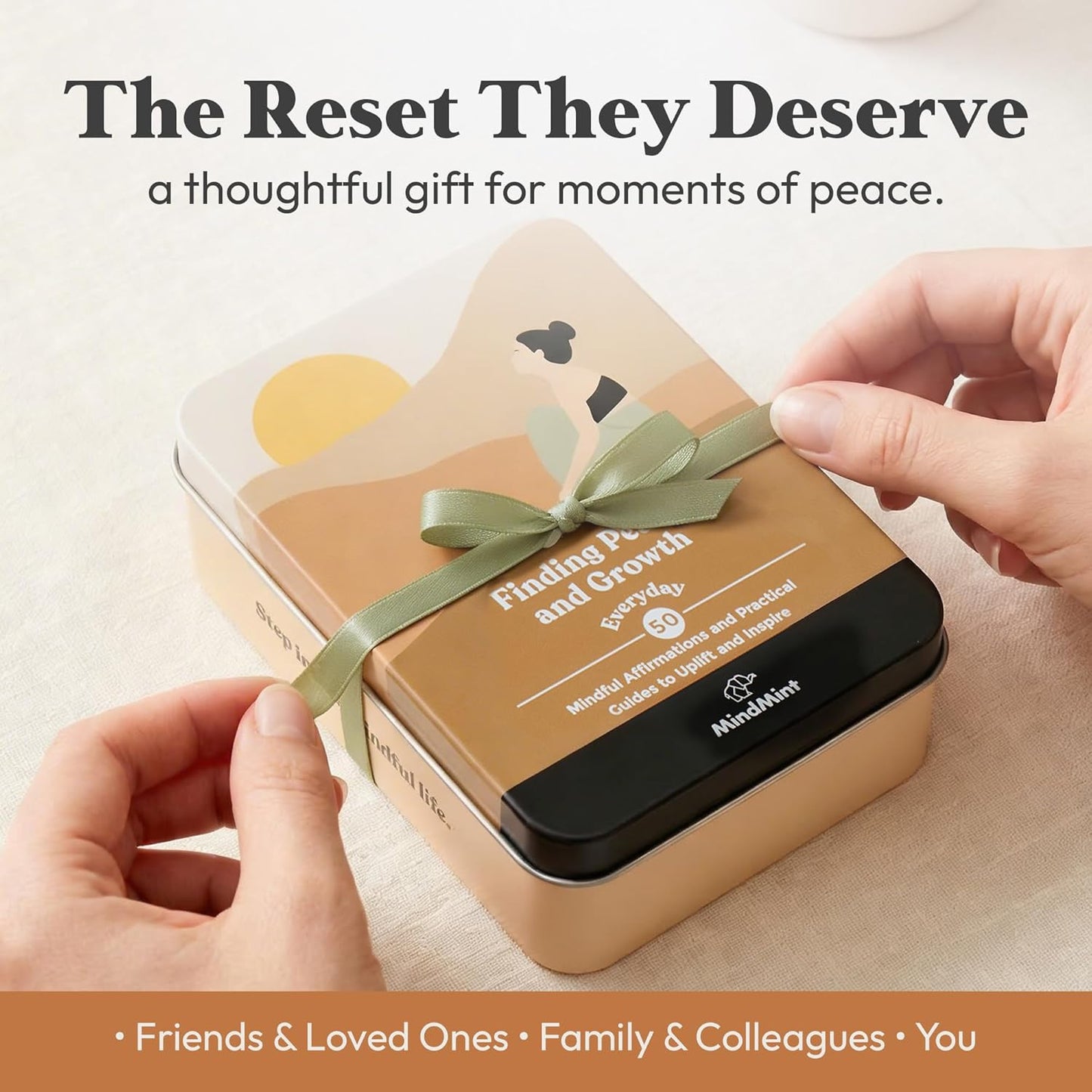 Daily Positive Affirmation Cards for Women - 50 Mindfulness Meditation Cards for Self Care in Tin Box with Wooden Stand - Motivational & Inspirational Gifts for Women, Best Friend, Sister