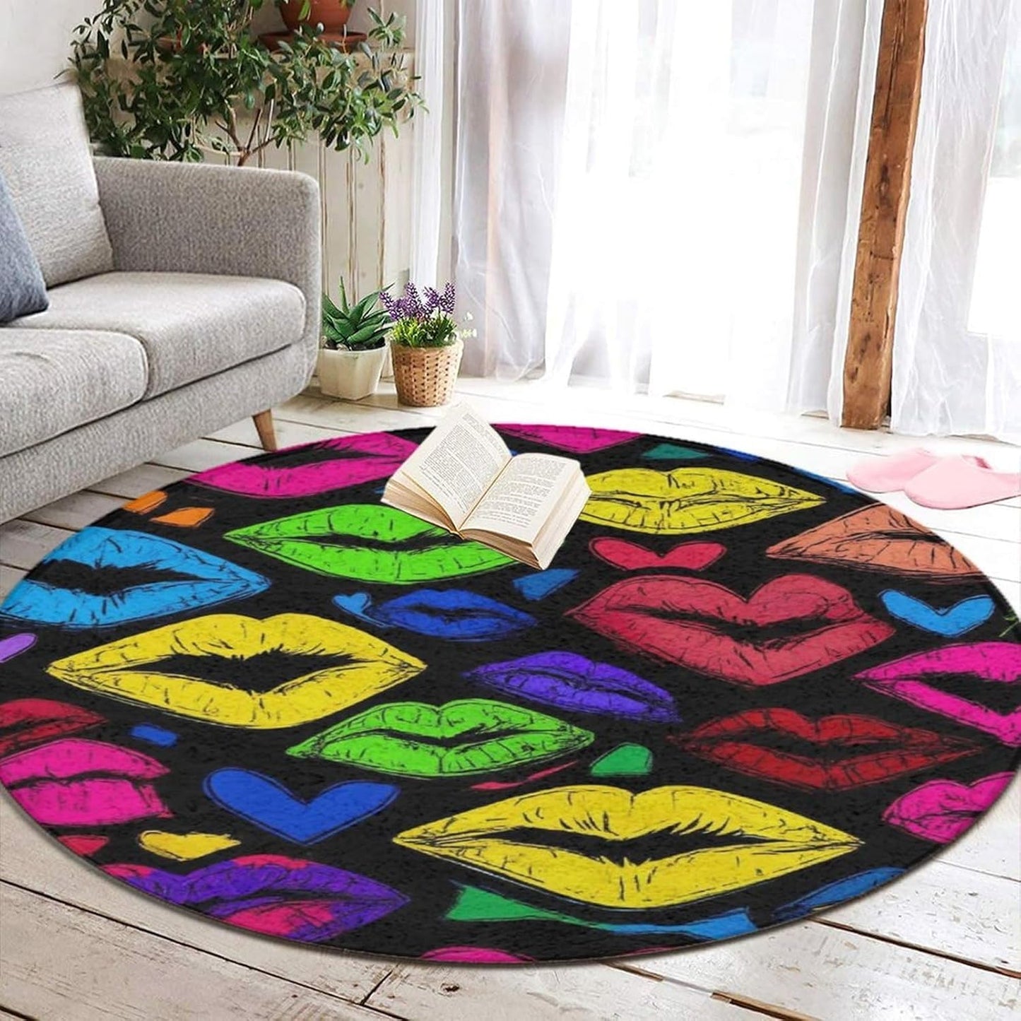 Room Sofa Yoga Soft Round Carpet, Home Decor Non Slip Kitchen Office Circle Rug, Machine Washable Modern Round Area Rug Beach Turtles, 60inch