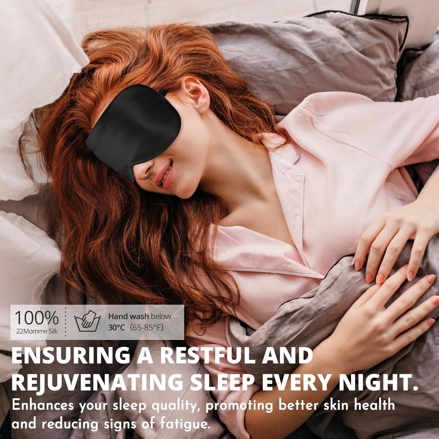 Sleep Mask, Silk Eye Mask for Sleeping with Adjustable Strap, Satin Blackout Sleeping Eye Mask for Men&Women, Comfortable Blindfold Eyeshade for Night Sleep(Black)