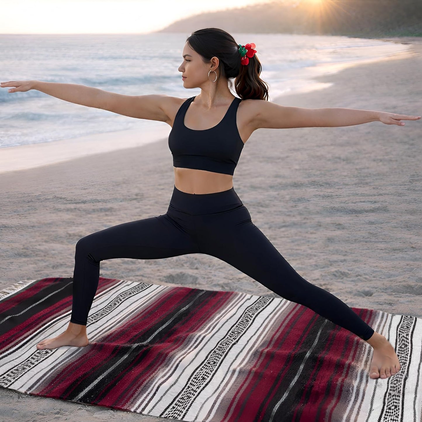 Hydration Nation Authentic Large Handwoven Mexican Blanket - Soft Yoga - Durable Serape - Lightweight Falsa, Beach, Camping, Picnic, Outdoor 70"x50" - Mandarin