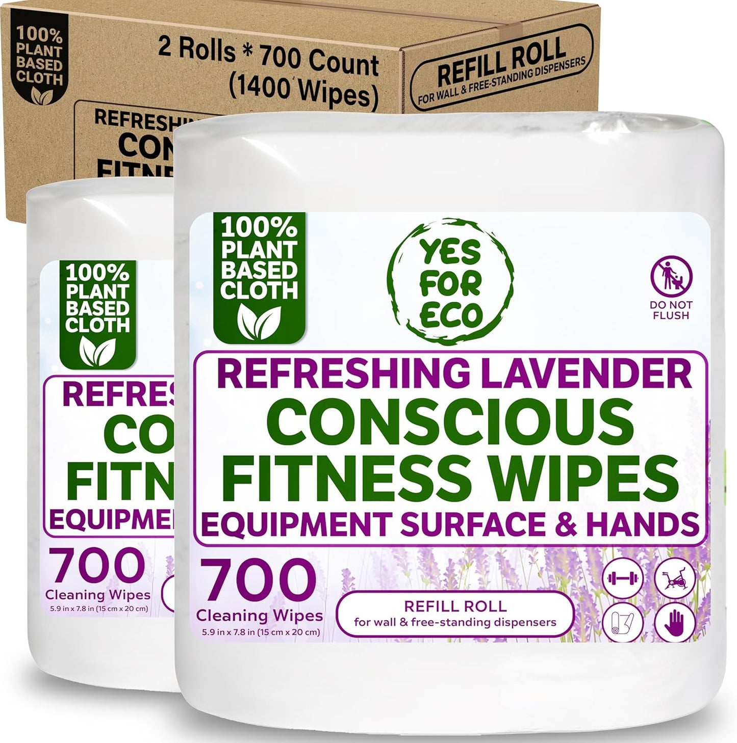 Plant-Based Eco-Conscious Fitness Wipes – 700 Count Refill + Reusable Dispenser Bucket | Infused with Lavender & Tea Tree Oil | All-Purpose Cleaning Wipes for Yoga, Pilates, and Gym Equipment