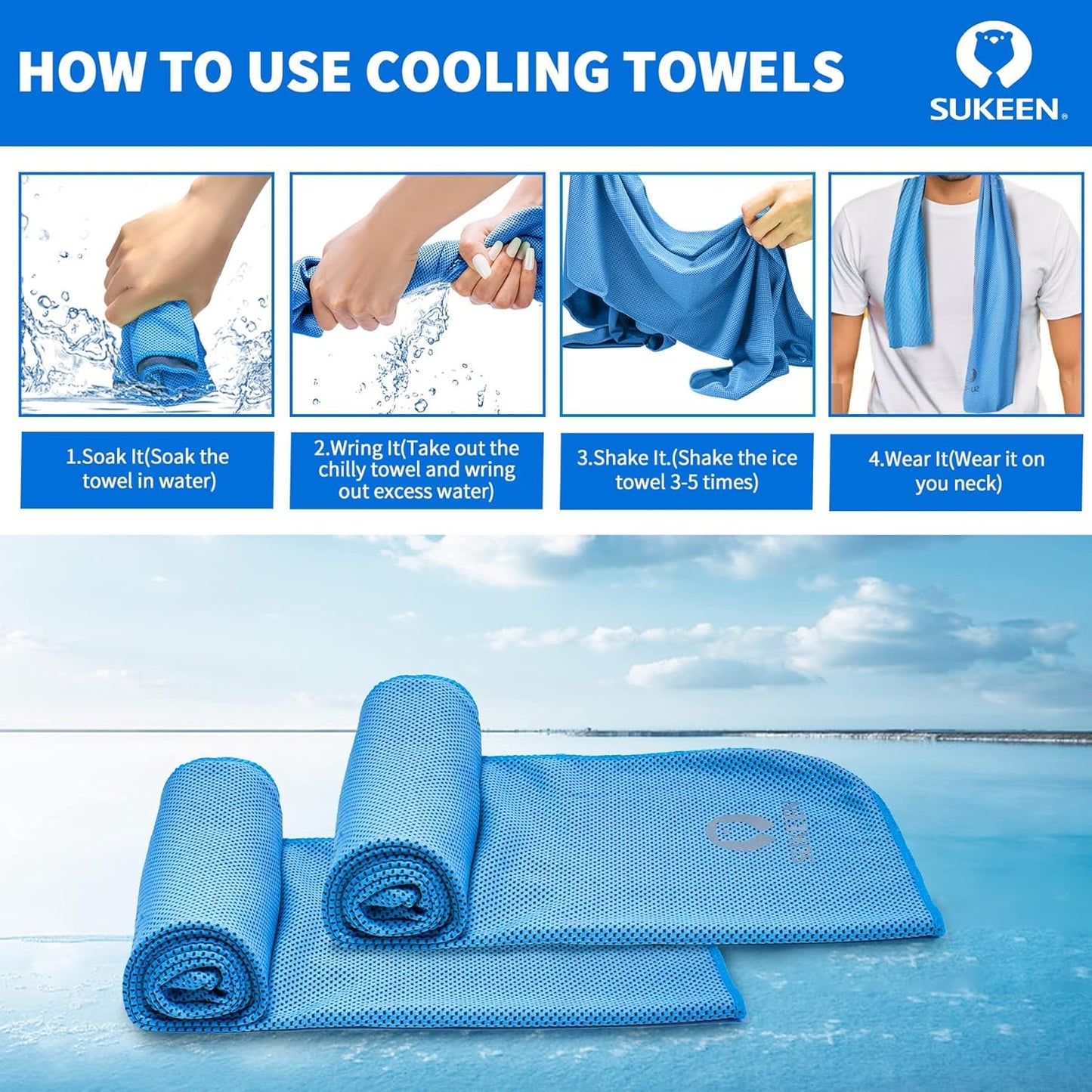 Sukeen [4 Pack Cooling Towel (40"x12"), Soft Breathable Chilly Microfiber Towel for Yoga,Sport,Running,Gym,Workout,Camping,Fitness,Workout & More Activities