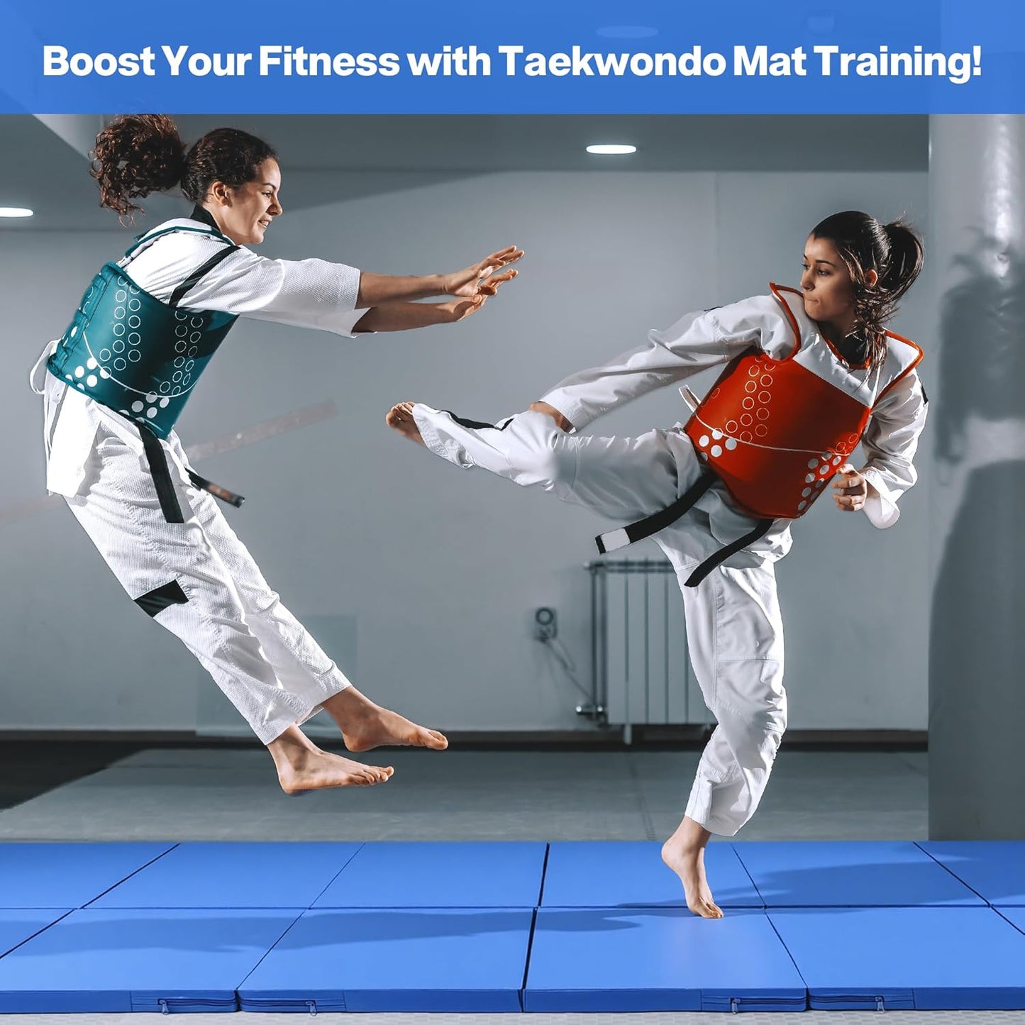 Outdoor Basic 6'x3'x2'' Gymnastics Mats Portable 4-Fold Tumbling Mat Thick Yoga Mat with PU Leather & Carry Handle for Home Workout, Yoga, MMA Core Training, Pilates