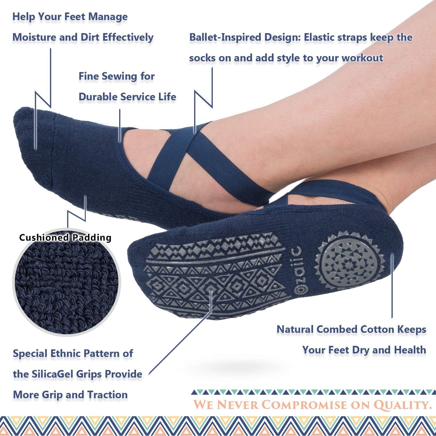 Ozaiic Pilates Socks for Women Non Slip Grip, Yoga Socks with Grippers for Barre, Hospital, Ballet, Dance, Barefoot Workout