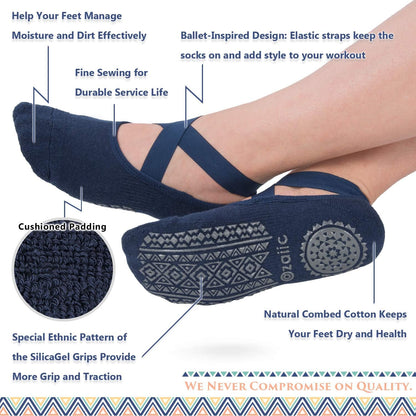 Ozaiic Pilates Socks for Women Non Slip Grip, Yoga Socks with Grippers for Barre, Hospital, Ballet, Dance, Barefoot Workout