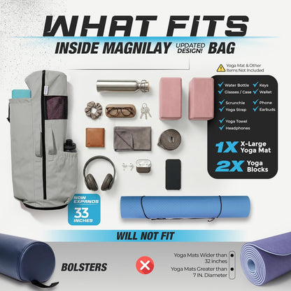 MAGNILAY Yoga Mat Bag - for Women and Men, Yoga Bag with Pockets and Adjustable Strap, Yoga Mat Carrier, Fits Mats Blocks and Yoga Accessories for Workouts, (32" L)