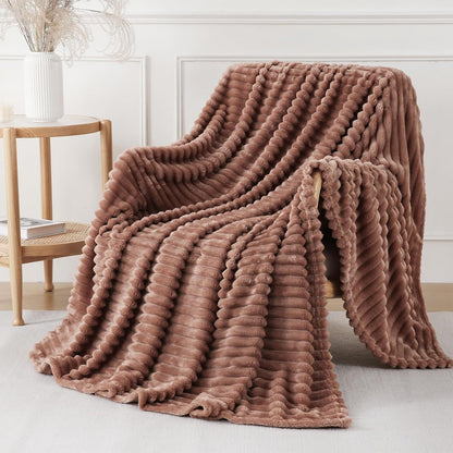 Khaki Throw Blanket for Couch Sofa 50x60 inches Striped Fleece Blankets Room Home Decor Lightweight Plush Soft Cozy Gifts for Women Mom Girls