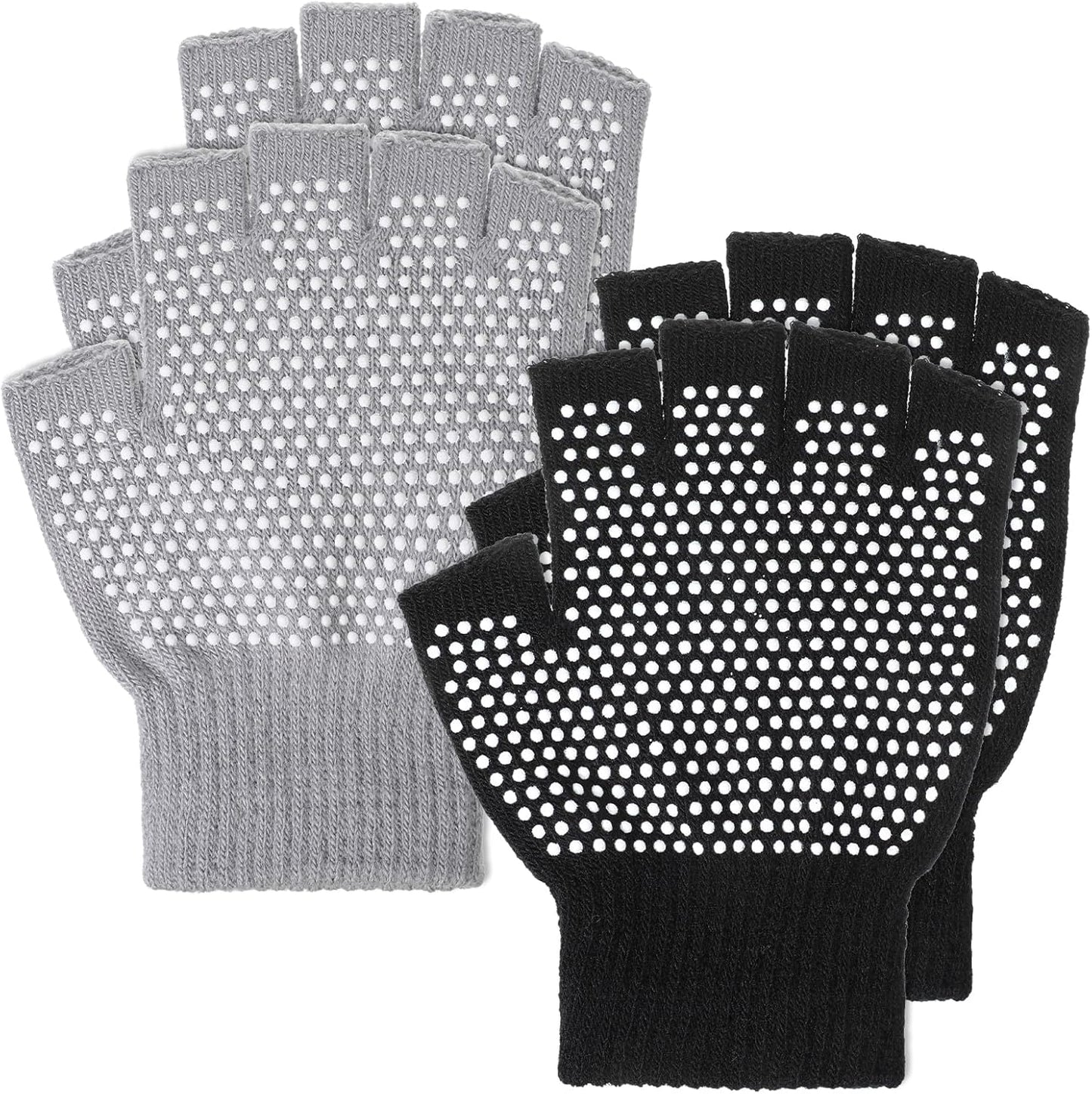 Yoga Gloves with Grips for Women, Non Slip Fingerless Pilates Gloves Exercise Glove Women Half-Finger Workout Glove Weight Lifting Glovefor Yoga, Rowing and Cycling (Black, Gray)