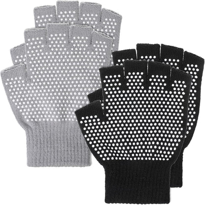 Yoga Gloves with Grips for Women, Non Slip Fingerless Pilates Gloves Exercise Glove Women Half-Finger Workout Glove Weight Lifting Glovefor Yoga, Rowing and Cycling (Black, Gray)