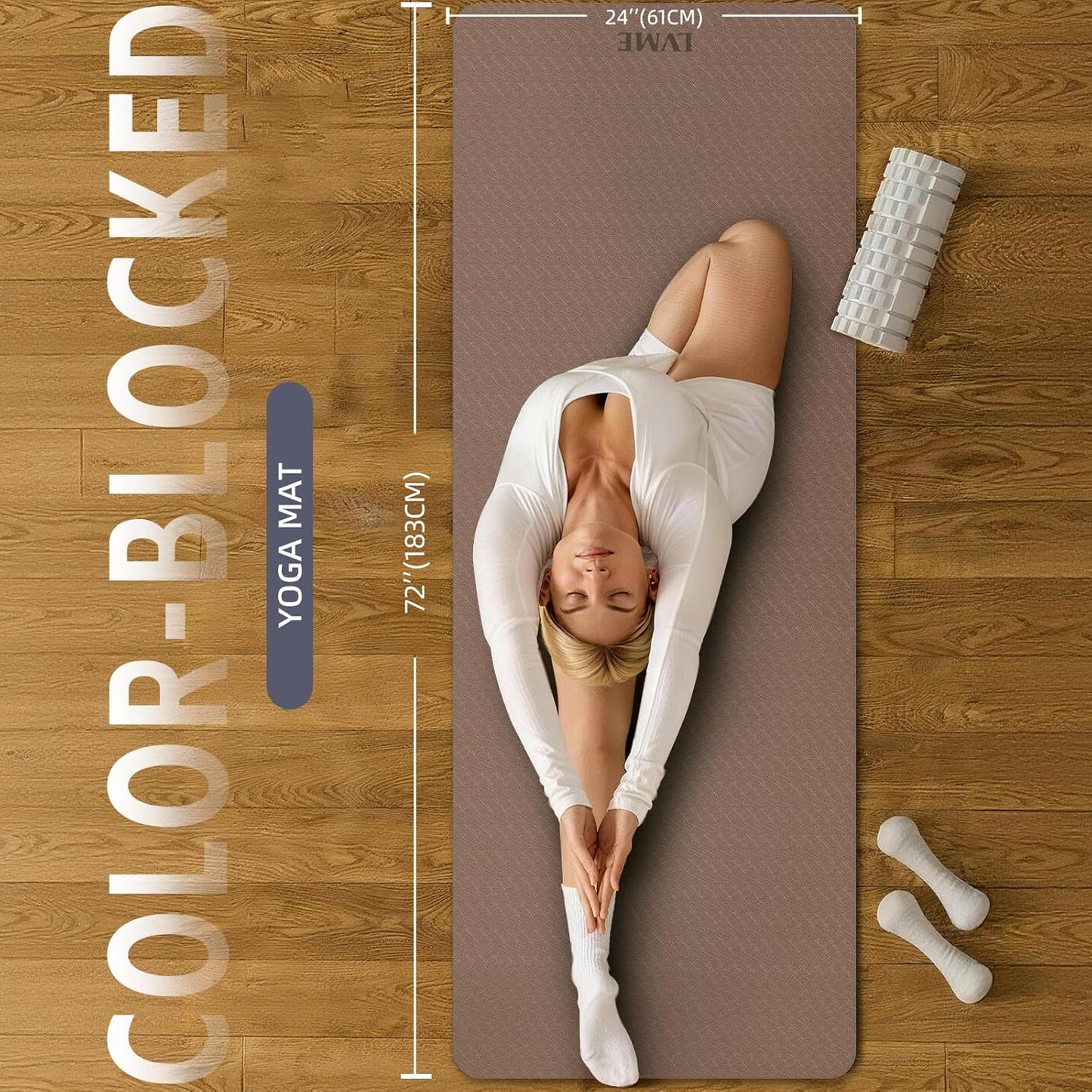 Yoga Mat Non Slip, Anti-Tear 1/4" & 2/5" Thick TPE Yoga Mats for Women and Men, a stylish and practical dual-tone yoga mat.72"x24" Exercise & Fitness Mat with Carrying Strap, Workout Mats for Yoga, Pilates and Floor Exercise