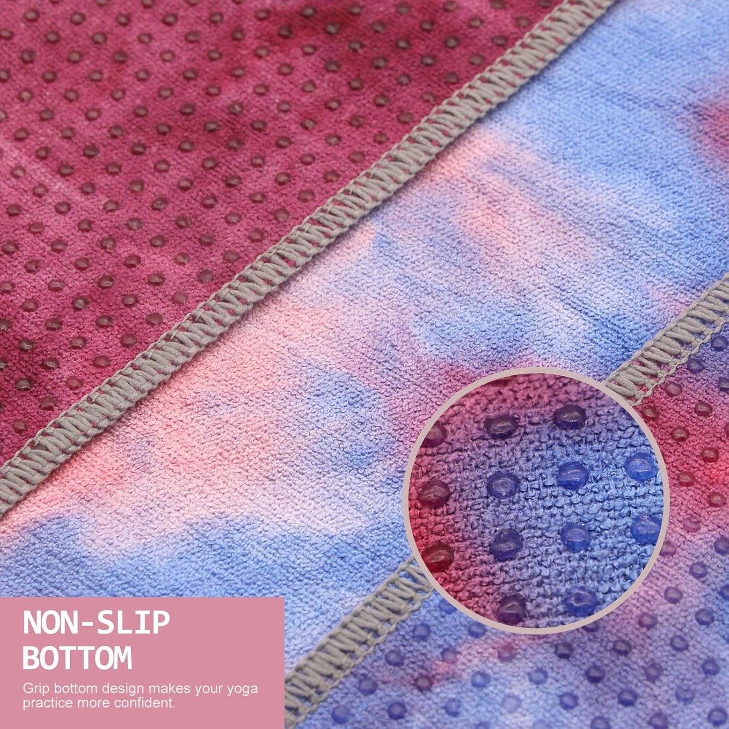 Eunzel Yoga Towel,Hot Yoga Mat Towel with Grip Dots Sweat Absorbent Non-Slip for Hot Yoga, Pilates and Workout 24" x72", Purple & Blue