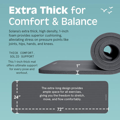 Retrospec Solana Yoga Mat 1" Thick w/Nylon Strap for Men & Women - Non Slip Exercise Mat for Home Yoga, Pilates, Stretching, Floor & Fitness Workouts