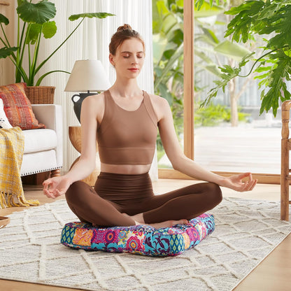 Codi Boho Floor Pillow, Large Meditation Cushion for Adults, Square Pillows Seating for Yoga Living Room Tatami Sitting Home Decor, Memory Foam Added, 22x22 Inch, Multi Patchwork
