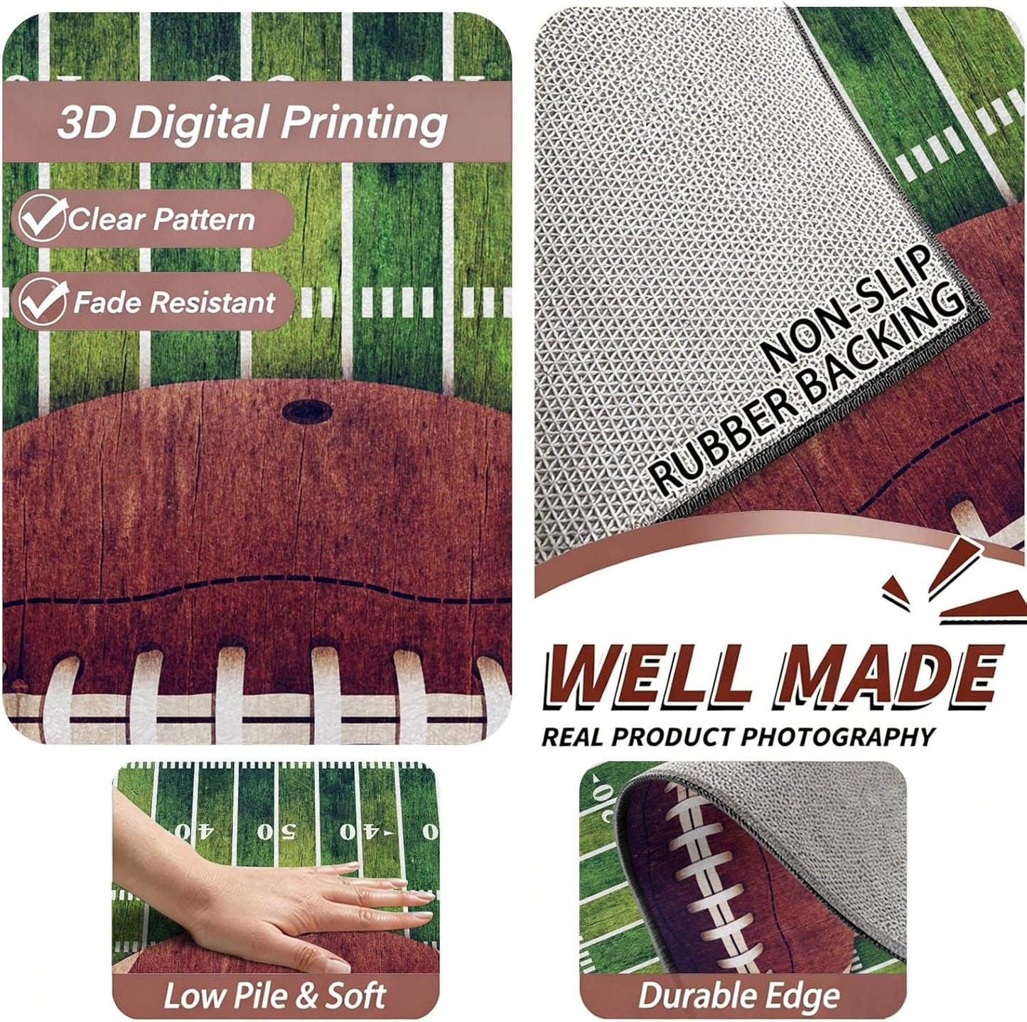 Sports Field Area Rug,5x7ft, Soccer Field Chalked Blackboard Football Stadium Board Painted Non-Slip Soft Carpet Floor Mat Indoor Living Room Bedroom Rugs Yoga Mat Home Decor