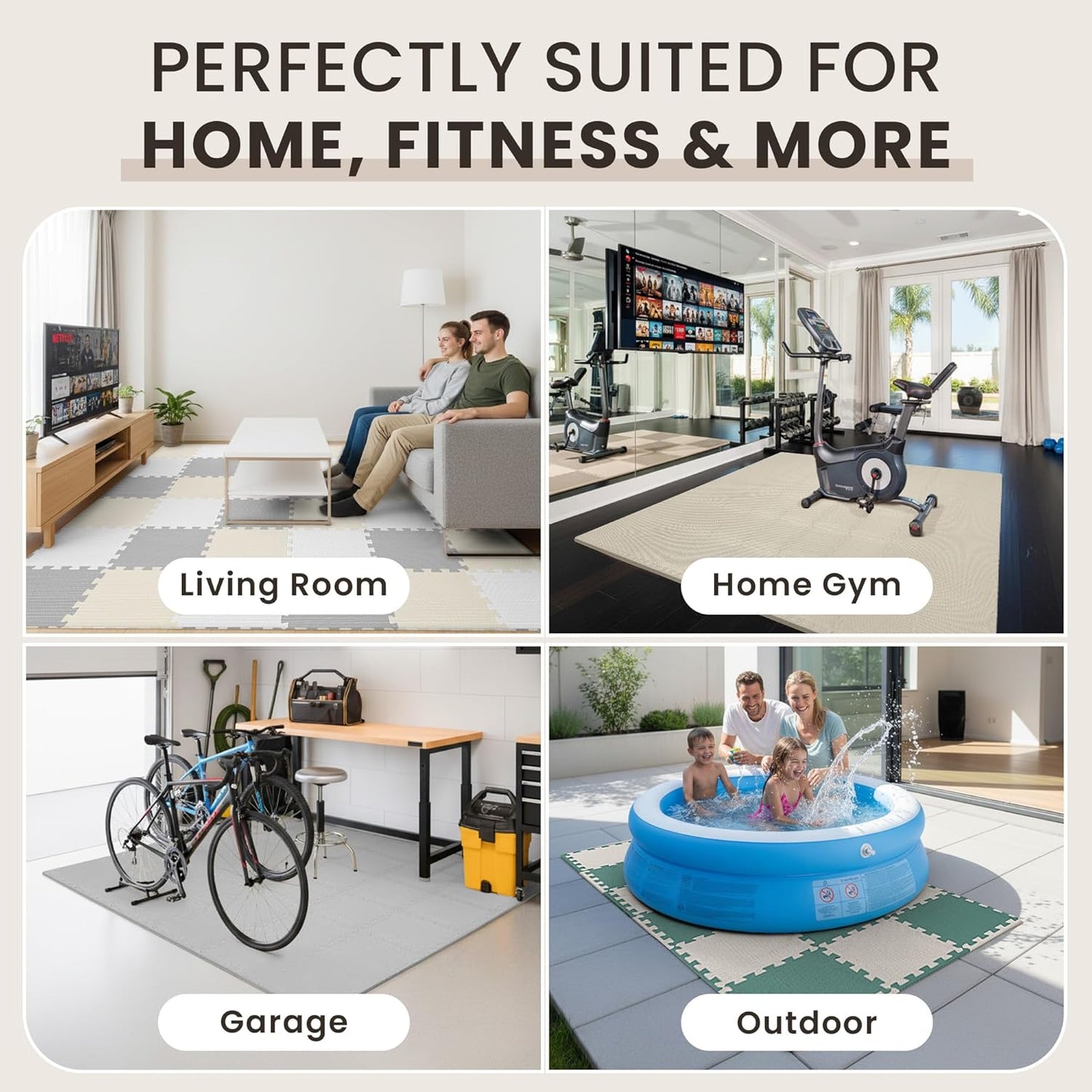 bemaxx Gym Mats Set - 18 pcs EVA Interlocking Foam Floor Tiles (12.6"x12.6"x0.4") 18sqft Protective Gym Flooring Sports Home Workout Exercise Mats Puzzle Garage Fitness Play-Room Pool Treadmill Bike