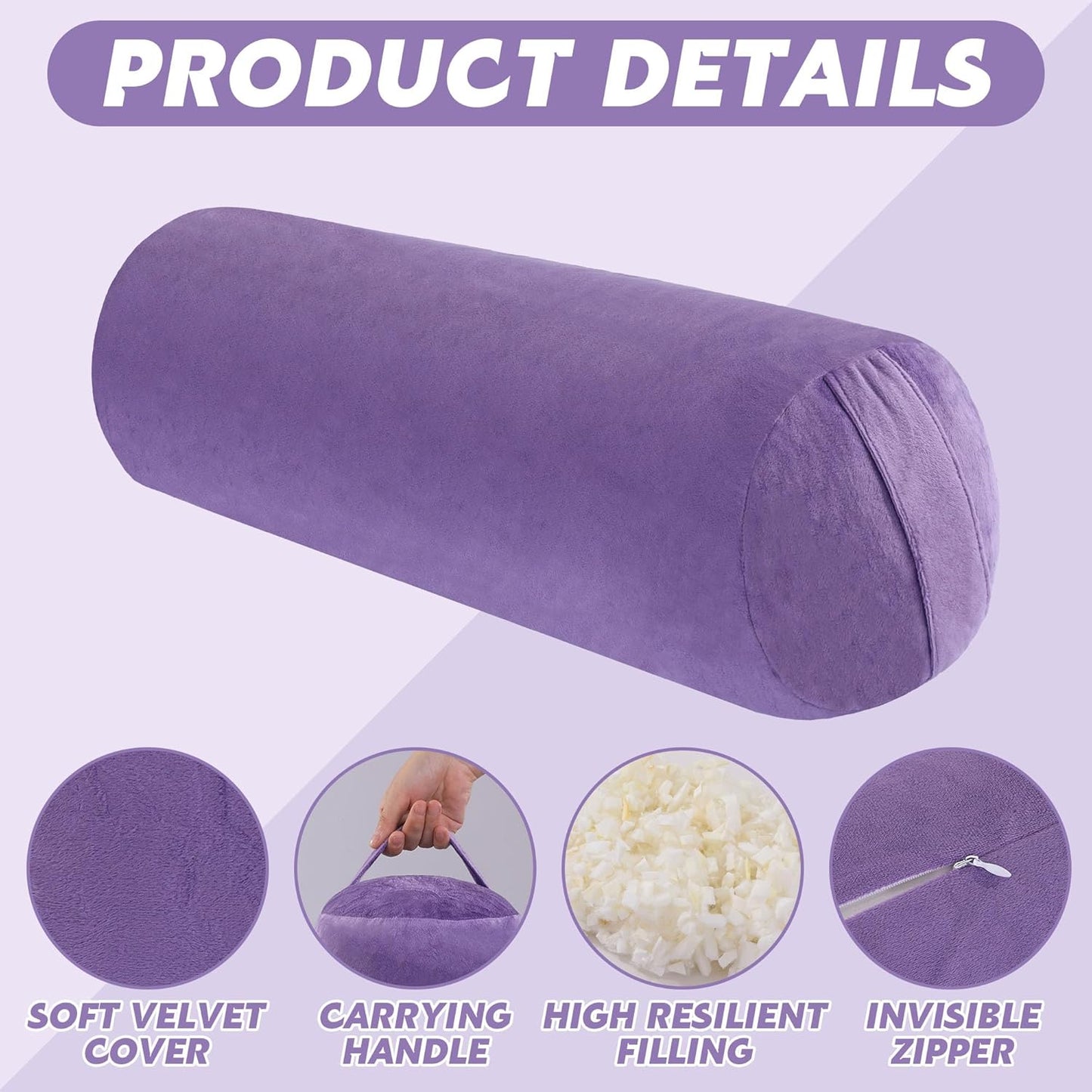 MABOZOO Round Yoga Pillow, Cylindrical Yoga Bolster Pillow with Washable Cover, Meditation Cushion Body Cushion for Practice, Restorative, Meditation