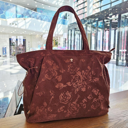 ESVAN Corduroy Yoga Tote Bag Gifts for Women Drawstring Yoga Mat Bag for Office Workout Travel Carryall Pilates Gym