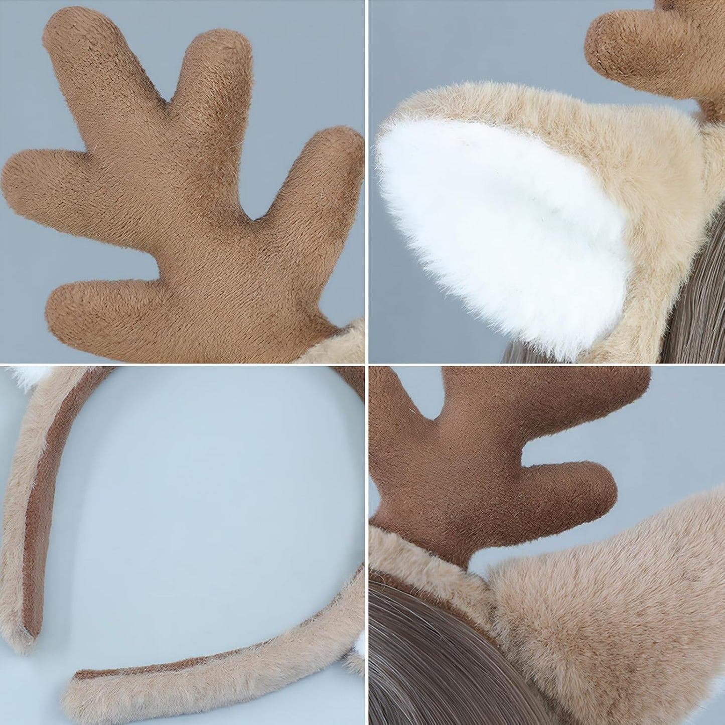 IPENNY 2 Pcs Womens Plush Animal Ears & Horns Headband Halloween Costume Hairbands Cartoon Headbands for Cosplay Makeup, Yoga