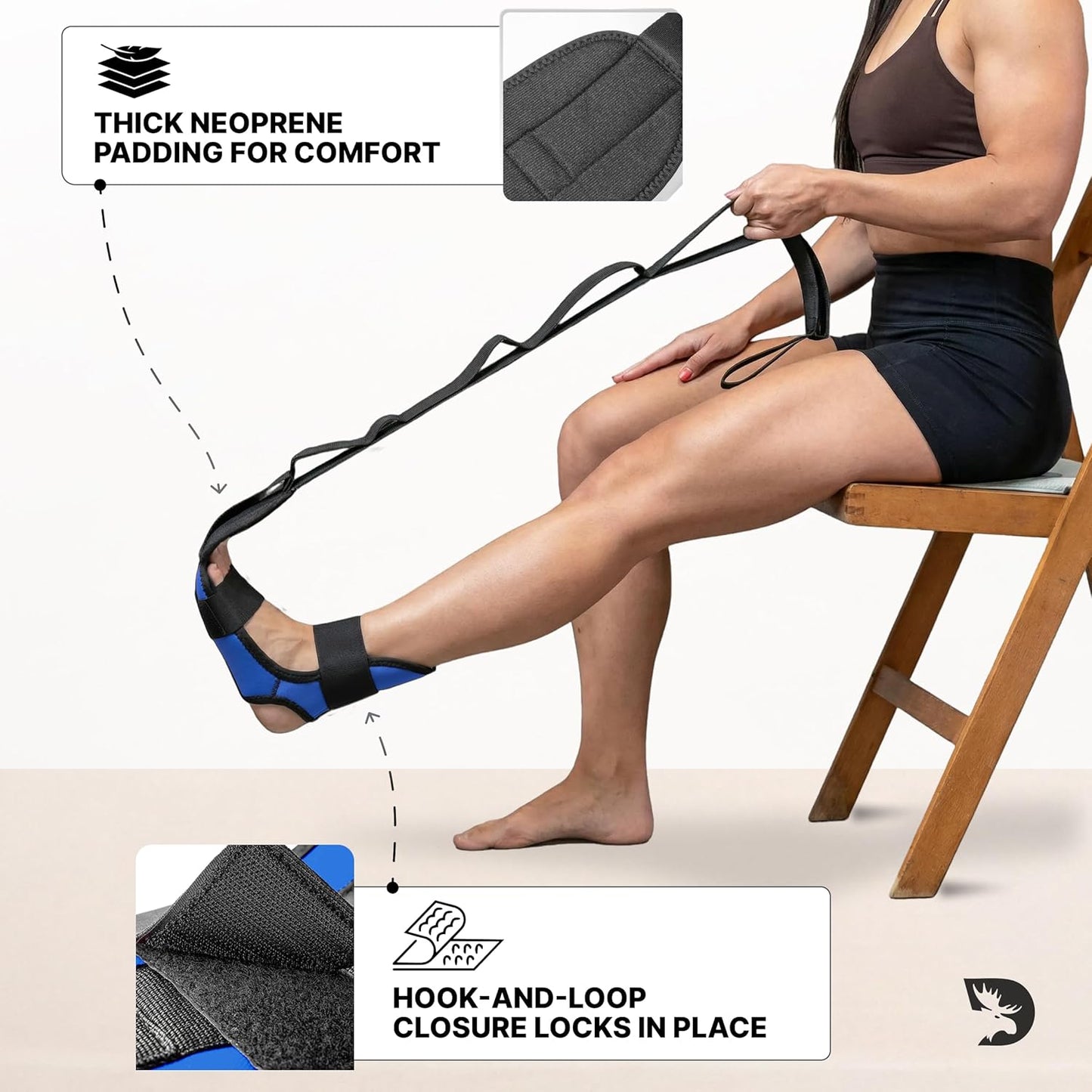 DMoose Fitness Foot & Calf Stretcher with Adjustable Padded Stretching Strap for Plantar Fasciitis, Hamstring, Heel Spurs and Achilles Tendonitis Relief - Yoga Leg Stretch Strap for Flexibility