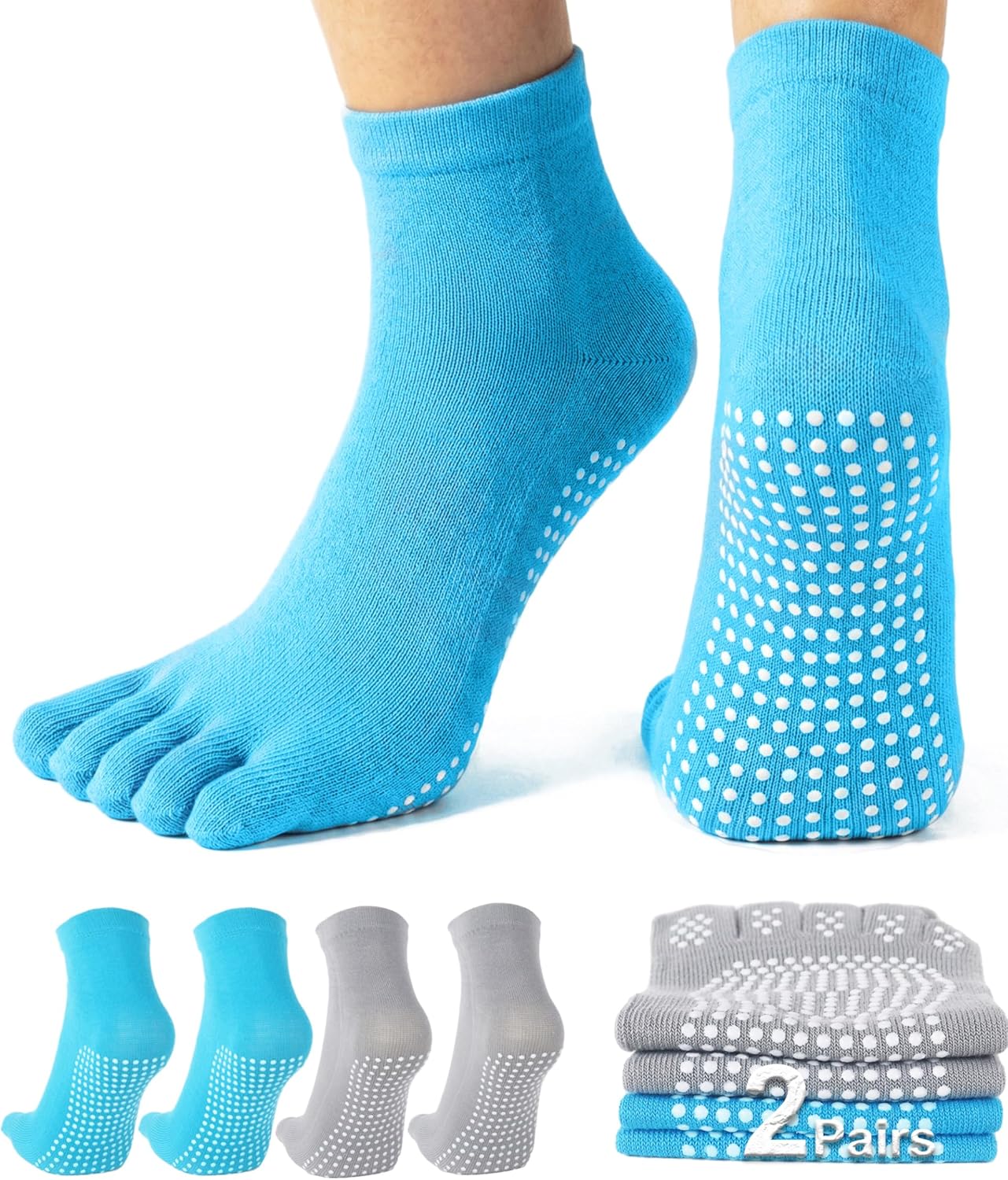 1/2 Pairs Grippy Socks Woman Pilates Grip Socks Non Slip Full Toe Barre Ballet Non Skid Yoga Socks One Size 5.5-9