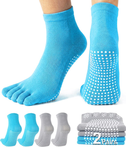 1/2 Pairs Grippy Socks Woman Pilates Grip Socks Non Slip Full Toe Barre Ballet Non Skid Yoga Socks One Size 5.5-9