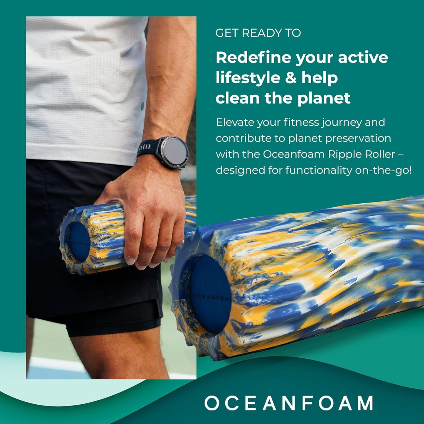Oceanfoam Ripple Travel Foam Roller (11" x 3.35") Firm Mini Foam Roller for Physical Therapy, Deep Tissue Massage, Back Pain - High Density, Ergonomic Wave Textured - Yoga, Pilates, Exercise (Natural) - Colors B