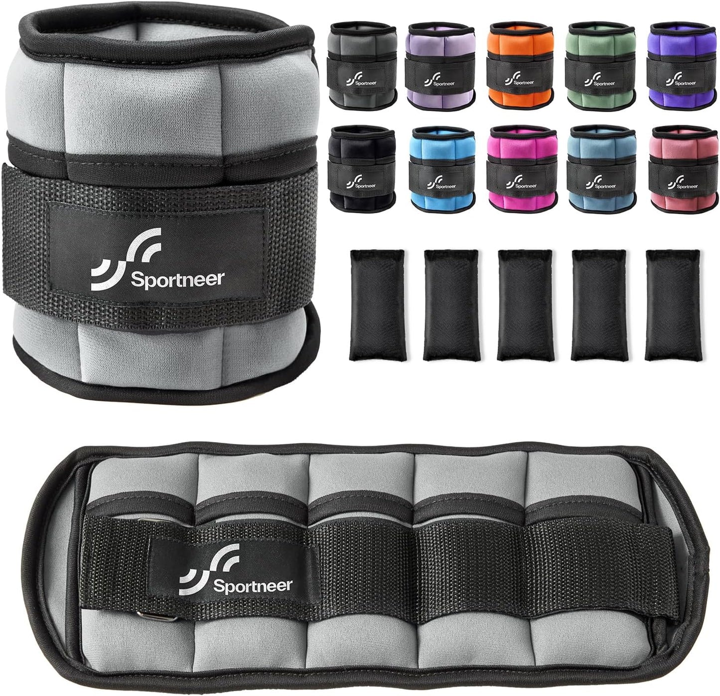 Sportneer Adjustable Ankle Weights Set - 1 Pair (2-10 lbs) Removable Sandbags for Women & Men, Comfortable Neoprene Leg Weights for Walking, Running, Pilates, Yoga, Home Workout & Physical Therapy