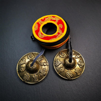 Tibetan Tingsha Bell Set - Tibetan Cymbals - for Sound Healing, Yoga, Meditation, and Mindfulness,Handmade in Nepal,Made of Bronze,Plain Pattern,Black Color，7.7cm/3.0 inch