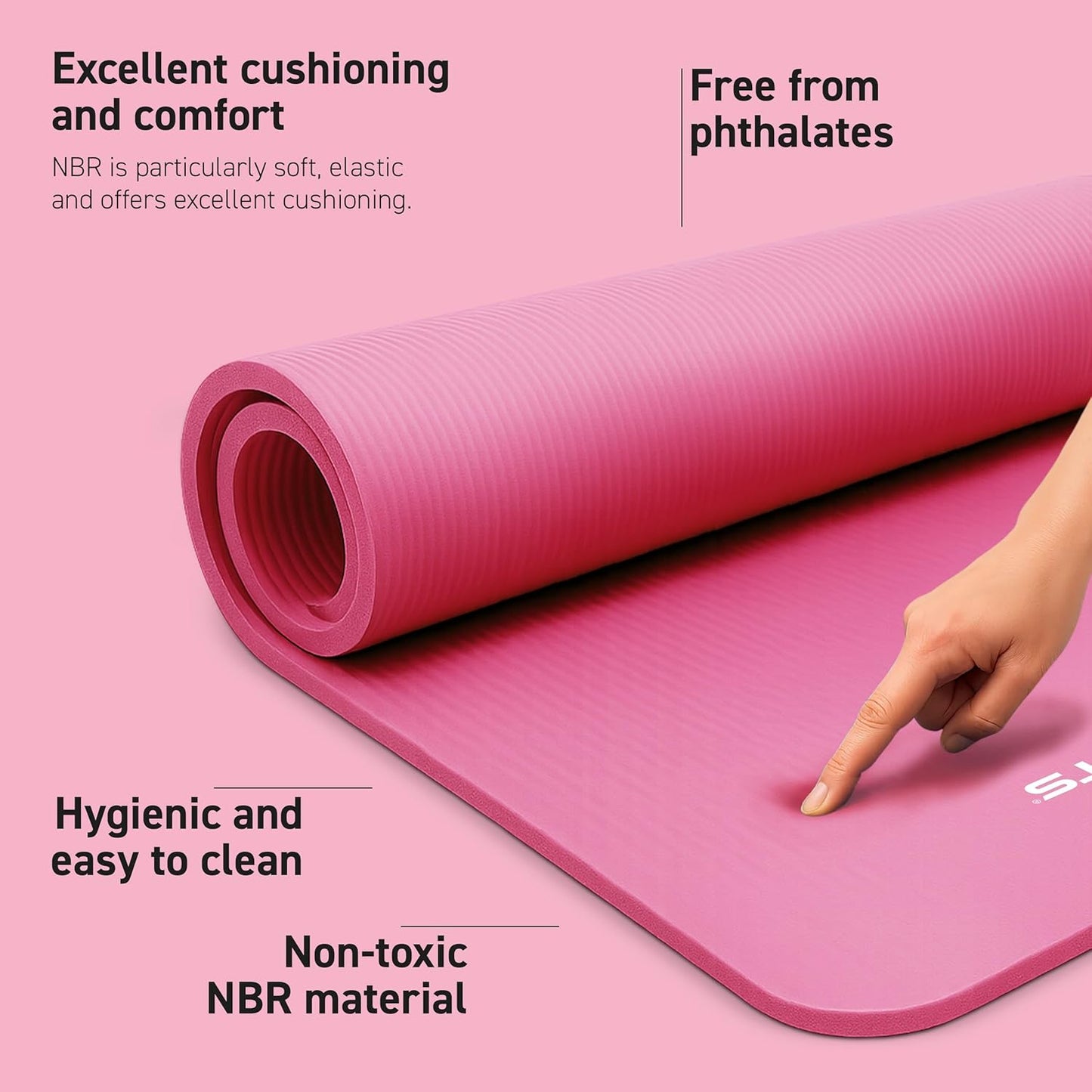 MSPORTS Yoga Mat Premium Non Slip Thick – Extra Comfortable Exercise Mat for Home Workouts, Pilates, Stretching & Gym – Cushioned NBR Foam, Gym Mat with Strap, for Women & Men
