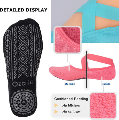 Ozaiic Pilates Socks for Women Non Slip Grip, Yoga Socks with Grippers for Barre, Hospital, Ballet, Dance, Barefoot Workout