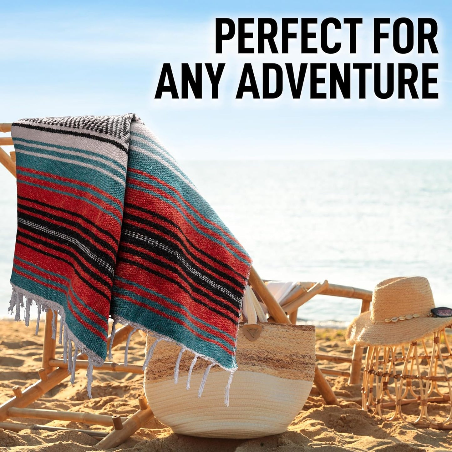 Hydration Nation Authentic Large Handwoven Mexican Blanket - Soft Yoga - Durable Serape - Lightweight Falsa, Beach, Camping, Picnic, Outdoor 70"x50" - Mandarin