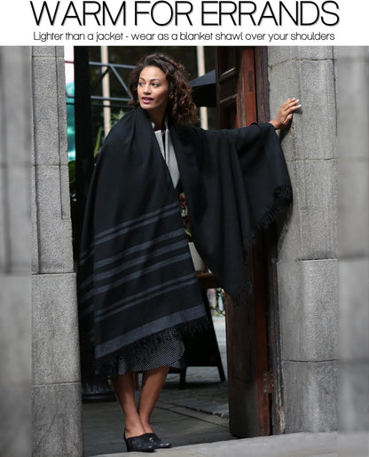 likemary Pashmina Shawls and Wraps for Women - Merino Wool Travel Blanket Scarf - Oversized Striped Shawl