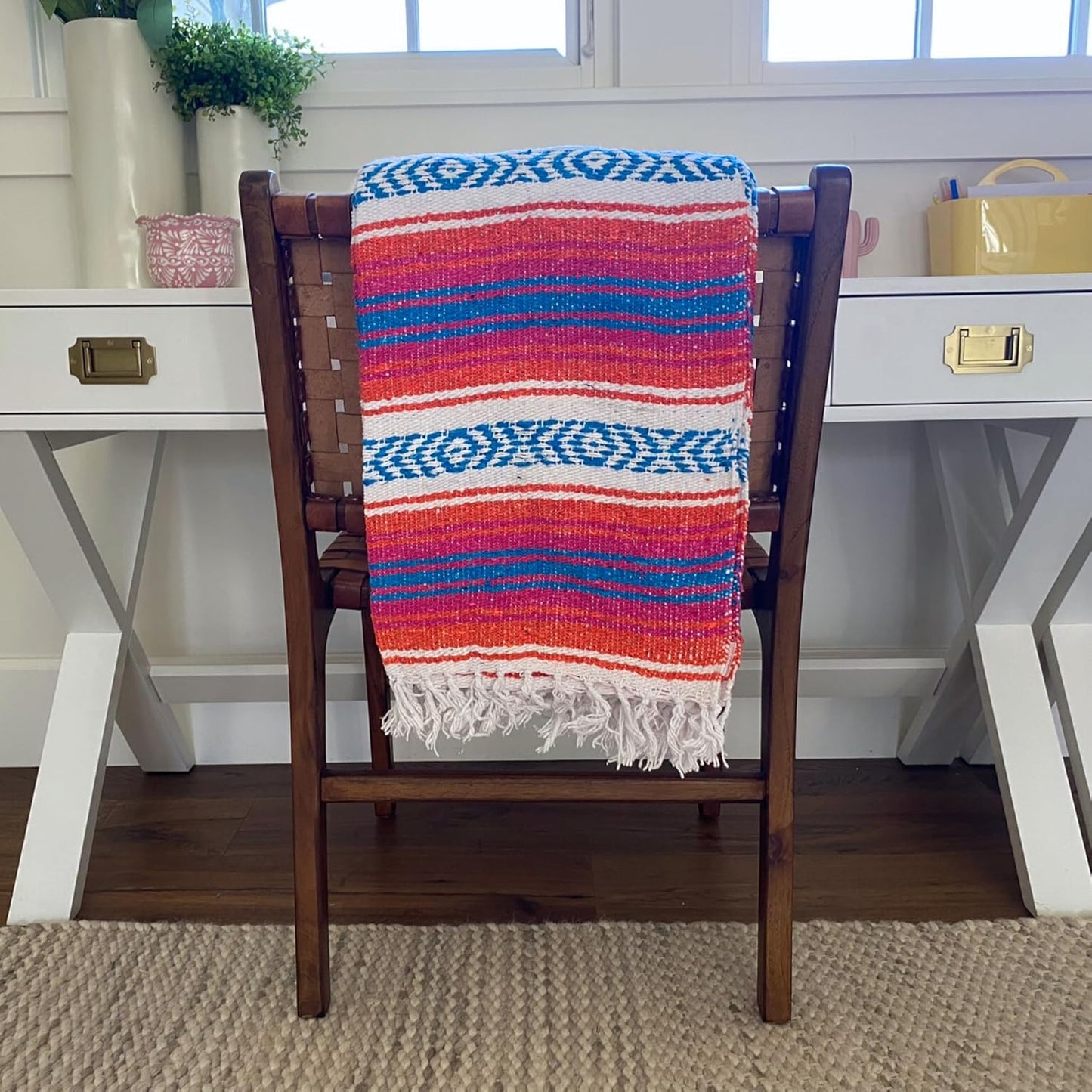Del Mex Classic Mexican Blanket, Large Authentic Woven Falsa Throw (70"x50"), Artisan Southwest Décor for Beach, Yoga, Outdoors (Lavender)