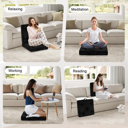Meditation Floor Cushion, 22x22 Tufted Floor Pillow for Adults, Square Large Meditation Cushion Pillow, Green Corduroy Sitting with Handle, Yoga Seating for Tatami, 1Pack